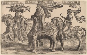 Hektor Troi, Aleksander Macedoński, Juliusz Cezar autorstwa Lucas van Leyden