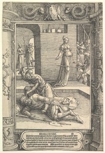 Jael Killing Sisera, ozdobna rama, ca. 1517. autorstwa Lucas van Leyden