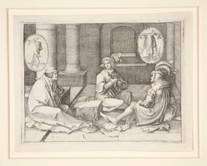 Józef tłumaczy sny w więzieniu (Rdz 40:5-19) autorstwa Lucas van Leyden
