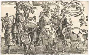 Jozue, Dawid, Juda Machabeusz autorstwa Lucas van Leyden