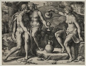 Lot i jego córki, 1530. autorstwa Lucas van Leyden
