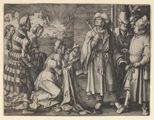 Żona Potyfara oskarżona Józefa, 1512. autorstwa Lucas van Leyden