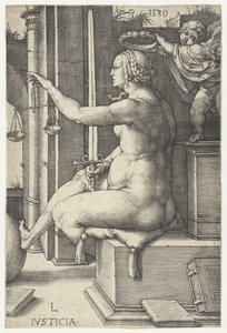 Sprawiedliwość Iustica (tytuł na obiekcie) Siedem cnót (tytuł serii) autorstwa Lucas van Leyden