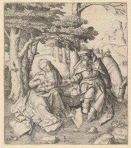 Odpocznij w locie do Egiptu, ok. godz. 1506. autorstwa Lucas van Leyden