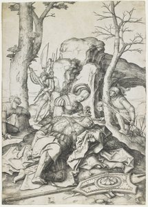 Samson i Dalila, c. 1508 autorstwa Lucas van Leyden