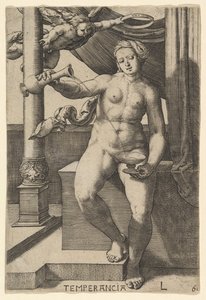 Wstrzemięźliwość Temperancia, 1530. autorstwa Lucas van Leyden