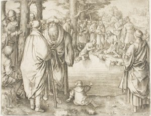 Chrzest Chrystusa w rzece Jordan autorstwa Lucas van Leyden