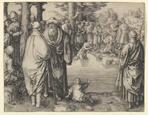 Chrzest Chrystusa w rzece Jordan, ca. 1510. autorstwa Lucas van Leyden