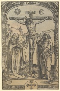 Ukrzyżowanie użyte w Missale Traiectense Utrecht Missal, Leiden, 1514, ok. 1512. autorstwa Lucas van Leyden