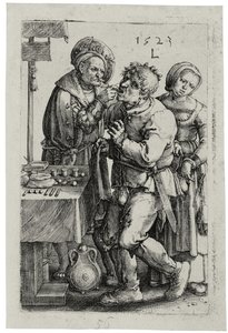 Dentysta, 1523 autorstwa Lucas van Leyden
