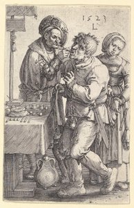 Dentysta, 1523. autorstwa Lucas van Leyden