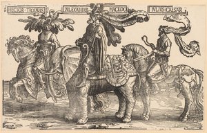 Dziewięciu bohaterów: Hektor z Troi, Aleksander Macedoński, Juliusz Cezar, 1515-1517. autorstwa Lucas van Leyden