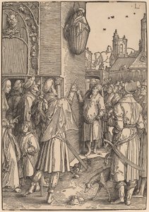 Poeta Virgil zawieszony w koszu autorstwa Lucas van Leyden