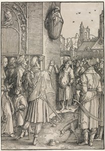 Siła kobiet: poeta Virgil zawieszony w koszu autorstwa Lucas van Leyden