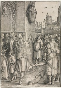 Siła kobiet: poeta Virgil zawieszony w koszu, c. 1512. autorstwa Lucas van Leyden