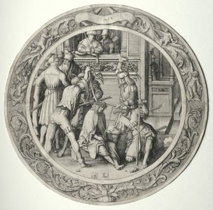 Okrągła pasja: Chrystus ukoronowany cierniem autorstwa Lucas van Leyden