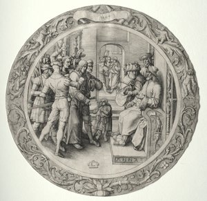 Okrągła pasja: Chrystus przed Najwyższym Kapłanem autorstwa Lucas van Leyden