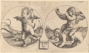 Dwa amorki w dwóch kręgach autorstwa Lucas van Leyden