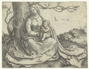 Dziewica i dziecko siedzące pod drzewem autorstwa Lucas van Leyden