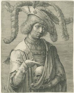 Młody mężczyzna z czaszką autorstwa Lucas van Leyden