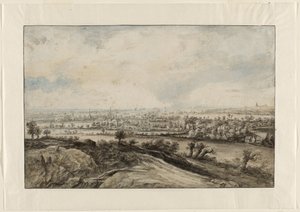 Panoramiczny pejzaż rzeczny z wierzbami Pollard autorstwa Lucas van Uden
