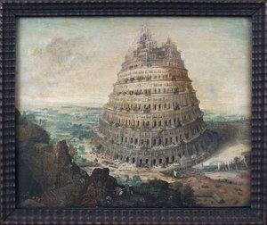 Wieża Babel. Obraz Lucasa Van Valkenborcha (ok. 1535-1597), olej na drewnie, sztuka flamandzka autorstwa Lucas van Valckenborch