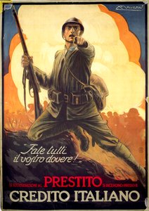 Włoski plakat propagandowy z I wojny światowej reklamujący obligacje wojenne