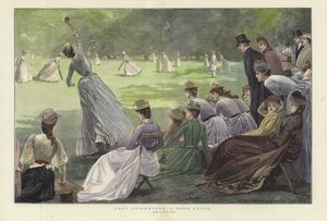 Lady Cricketers: dobry chwyt (kolorowy grawerunek)
