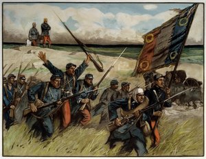 Pierwsza wojna światowa (1914-1918): „” Charge à la baionette en septembre 1914”” Obraz Luciena Hectora (Lucien-Hector) Jonasa (1880-1947) 1914 Paryż. Muzeum II Wojen Światowych