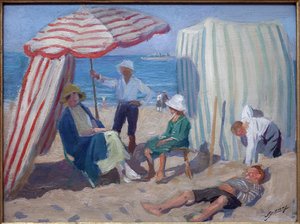Na plaży. Obraz Lucien Jonas (1880-1947), olej na drewnie 1920, sztuka francuska, XX wiek. Musée la piscine, Roubaix.