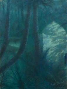 La Palmeraie, Marrakesz, w świetle księżyca (pastel na papierze zamontowany na płycie)