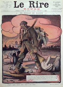 Karykatura niemieckiego żołnierza, z pierwszej strony okładki "Le Rire Rouge", 20 marca 1915 r.