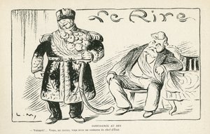 Ilustracja w Le Rire, 27.07.12 - Confidence au bey - Kolonizacja - Fallieres Armand (1813-1941), Naceur Bey (Mohamed el-Naceur Bey) (1855-1922) (rycina) autorstwa Lucien Metivet