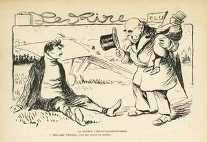 Ilustracja w Le Rire, 30.03.12 - Wyścig Limoux-Palais-Bourbon - Wybory, Lotnictwo - Vedrines Jules (1881-1919) (rycina) autorstwa Lucien Metivet
