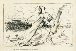 ilustracja w Le Rire, 03.05.13 - Znajome powietrze - Bałkany, broń, pociski, pokój, pierwsza wojna światowa (grawerowanie) autorstwa Lucien Metivet