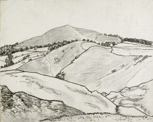 Cefn Bryn, 1933 (czarna kreda i olejny wash na płótnie ułożonym na płycie) autorstwa Lucien Pissarro