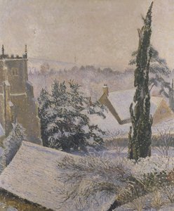 Kościół East Knoyle: Śnieg, 1917 autorstwa Lucien Pissarro