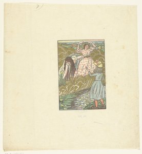 Dziewczyna i dwie kobiety nad strumieniem Królowa Ryb autorstwa Lucien Pissarro