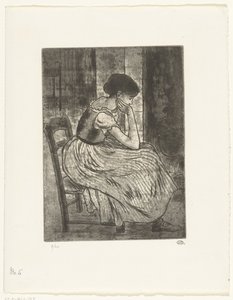 Młoda kobieta siedząca przy ognisku autorstwa Lucien Pissarro