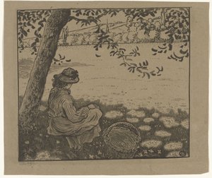 Dziewczyna pod drzewem na łące autorstwa Lucien Pissarro