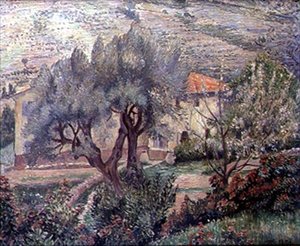 Pejzaż Orovida, Wiśnia (olej na płótnie) autorstwa Lucien Pissarro