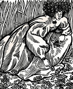 Wiersze Ronsarda. Drzeworyt oryginalny, 1902, 1923 autorstwa Lucien Pissarro