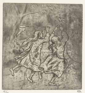 Dwie dziewczyny łapią motyle autorstwa Lucien Pissarro