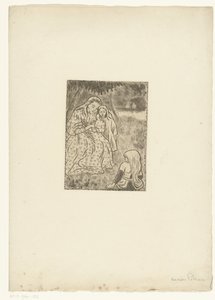 Kobieta z dwiema dziewczynami na łące autorstwa Lucien Pissarro