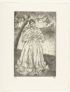 Kobieta z wachlarzem autorstwa Lucien Pissarro