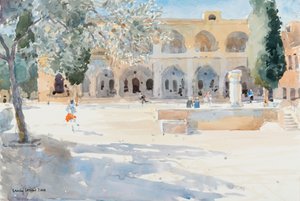 Plac Batei Mahase, Stara Jerozolima, 2019 (w/c na papierze) autorstwa Lucy Willis