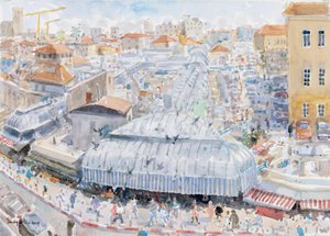 Widok z balkonu, Mahane Yehuda, Jerozolima, 2019 (w/c na papierze) autorstwa Lucy Willis