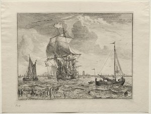 Scena morska z Amsterdamem w oddali autorstwa Ludolf Backhuysen