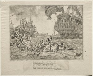 Personifikacja Amsterdamu jadącego rydwanem Neptuna, 1701. autorstwa Ludolf Backhuysen
