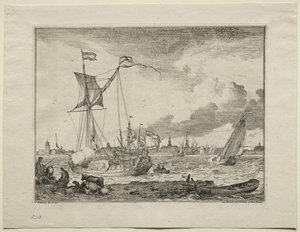 Widok Amsterdamu ze statkami na pierwszym planie, 1701. autorstwa Ludolf Backhuysen